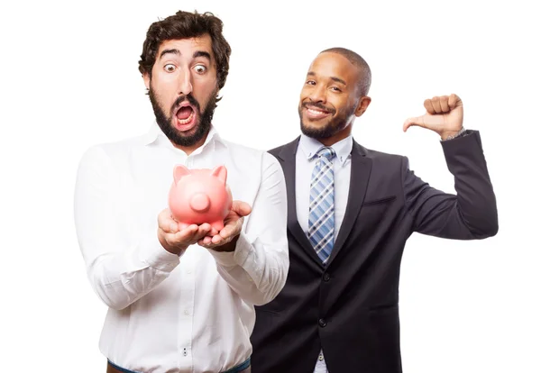 Man met een piggy bank — Stockfoto