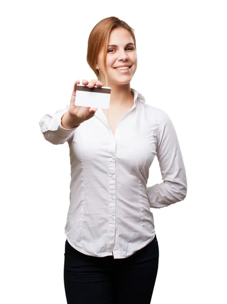 Blond woman with credit card — Stock Photo, Image