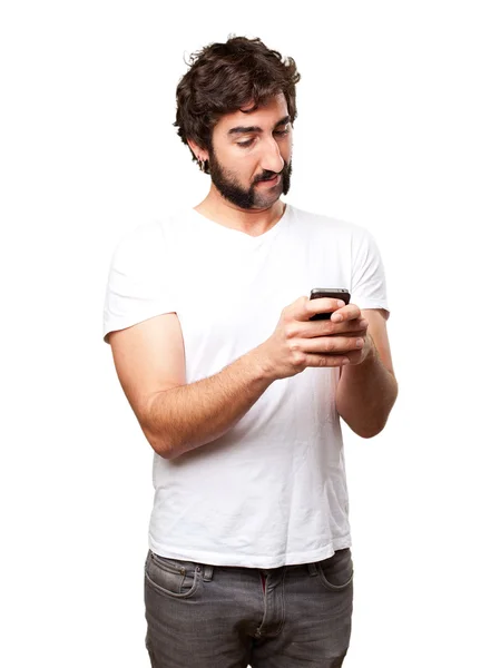 Hipster with a phone — Stock Photo, Image