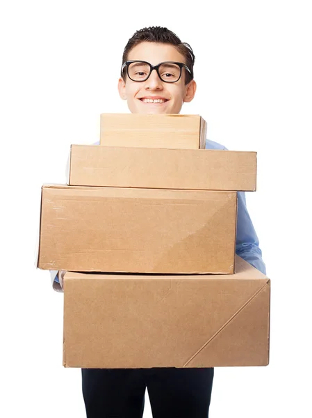 Businessman with boxes — Stock Photo, Image