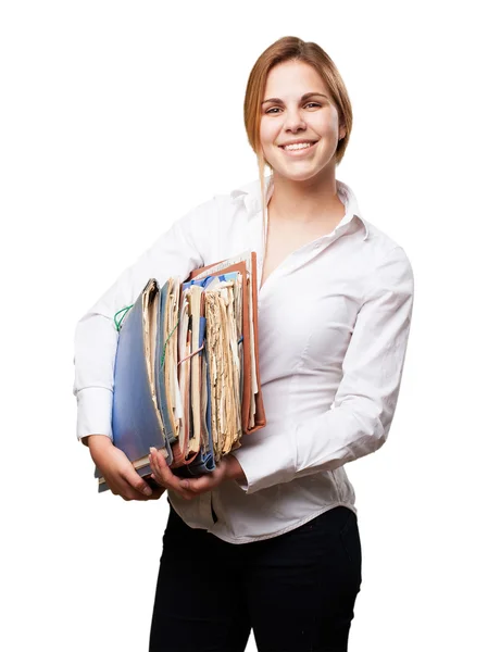 Donna bionda con file — Foto Stock