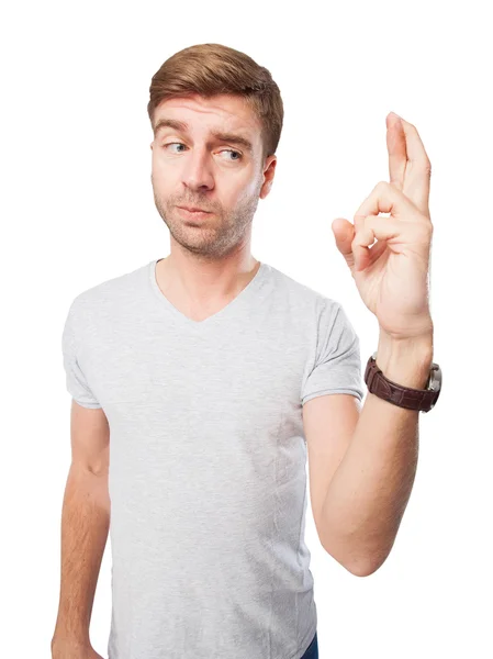 Blond man finger cross — Stock Photo, Image