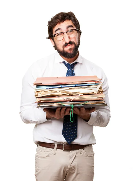 Fool businessman with archives — Stock Photo, Image