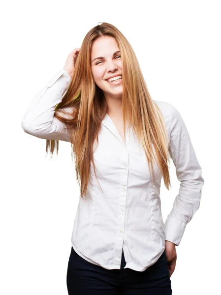 Blond gelukkig vrouw — Stockfoto