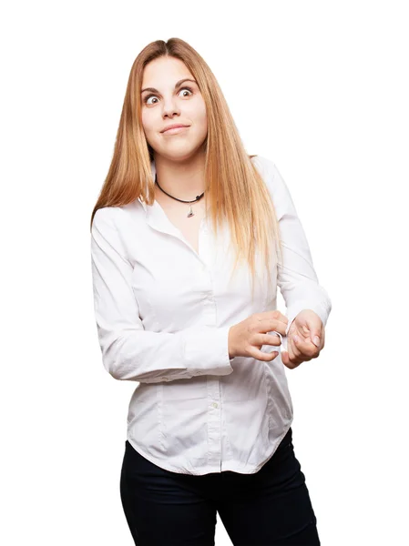 Blond scared woman — Stock Photo, Image