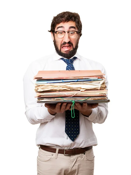 Tonto hombre de negocios con archivos —  Fotos de Stock