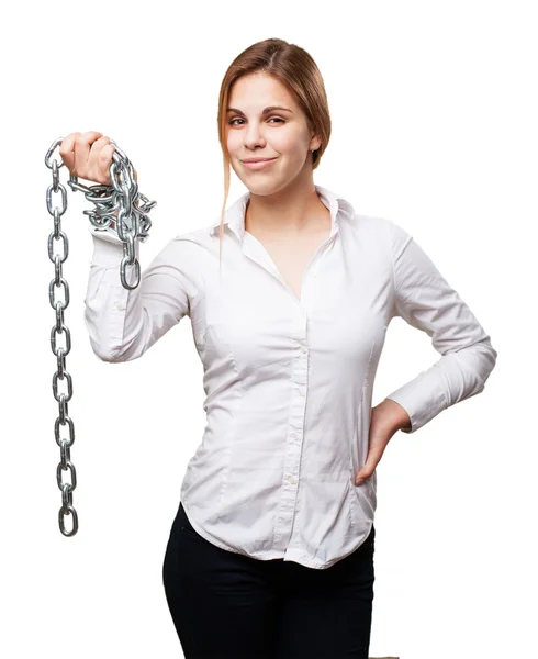 Mujer rubia con cadenas — Foto de Stock