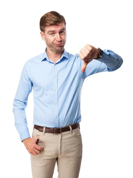 Blond man disagree sign — Stock Photo, Image