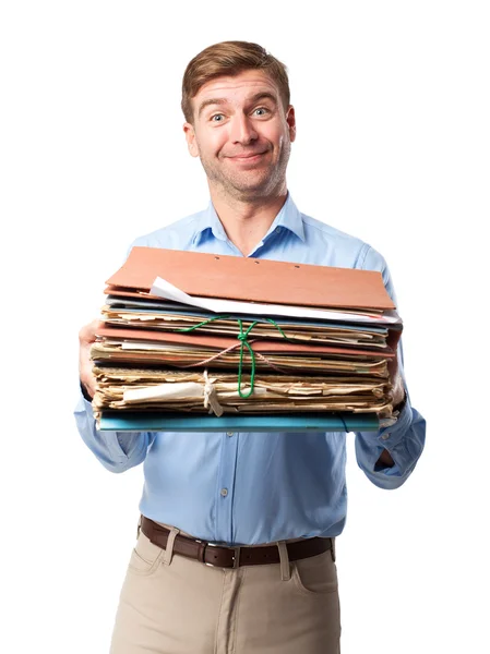 Homem loiro com arquivos — Fotografia de Stock