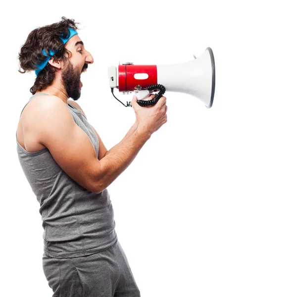 Sportsman with megaphone — Stock Photo, Image