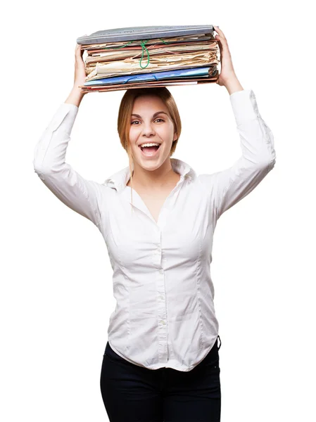 Blond woman with files — Stock Photo, Image