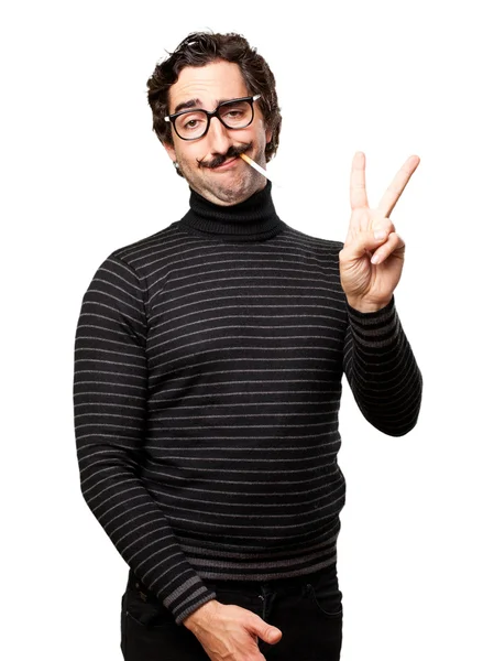 Pedantic man smoking — Stock Photo, Image