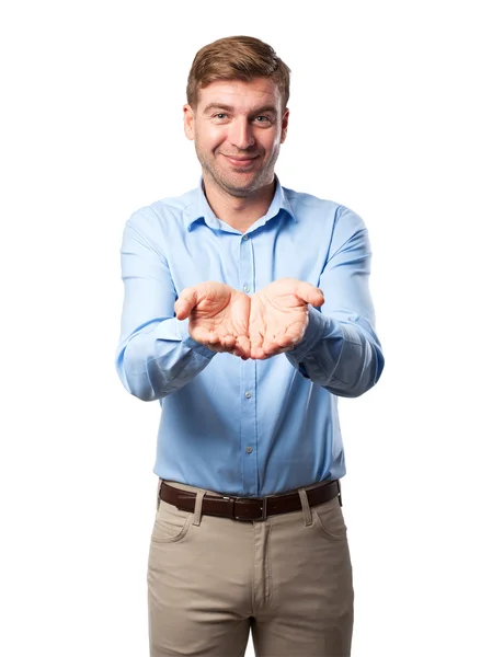 Blond man offering sign — Stock Photo, Image