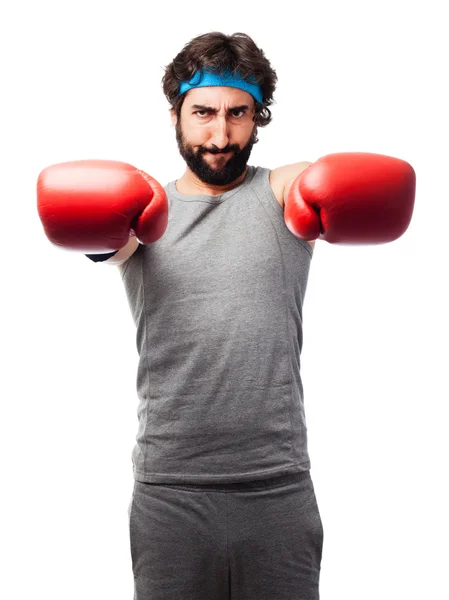 Crazy man boxing — Stock Photo, Image