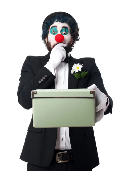 Payaso con una caja — Foto de Stock