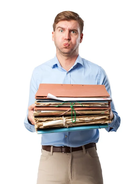 Blond man with archives — Stock Photo, Image