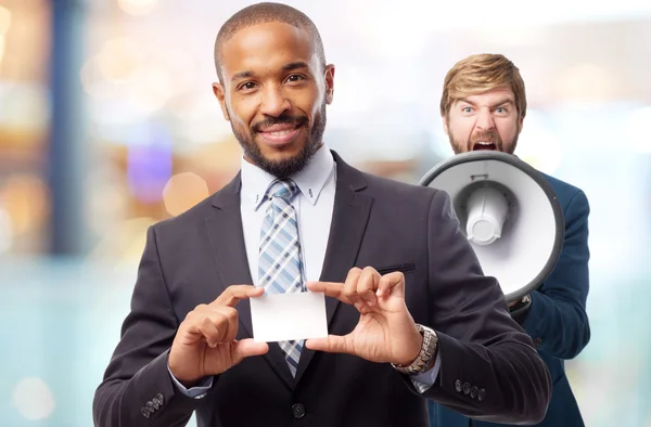 Young cool black man with name card — Stock Photo, Image