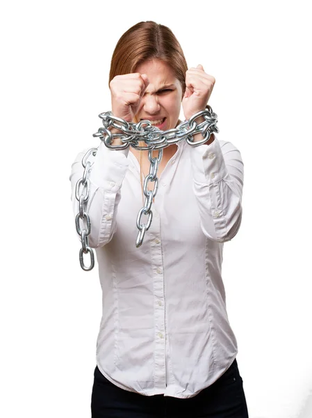 Blond woman with chains — Stock Photo, Image
