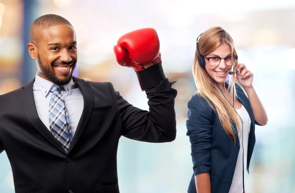 Jovem legal preto homem empresário boxe — Fotografia de Stock