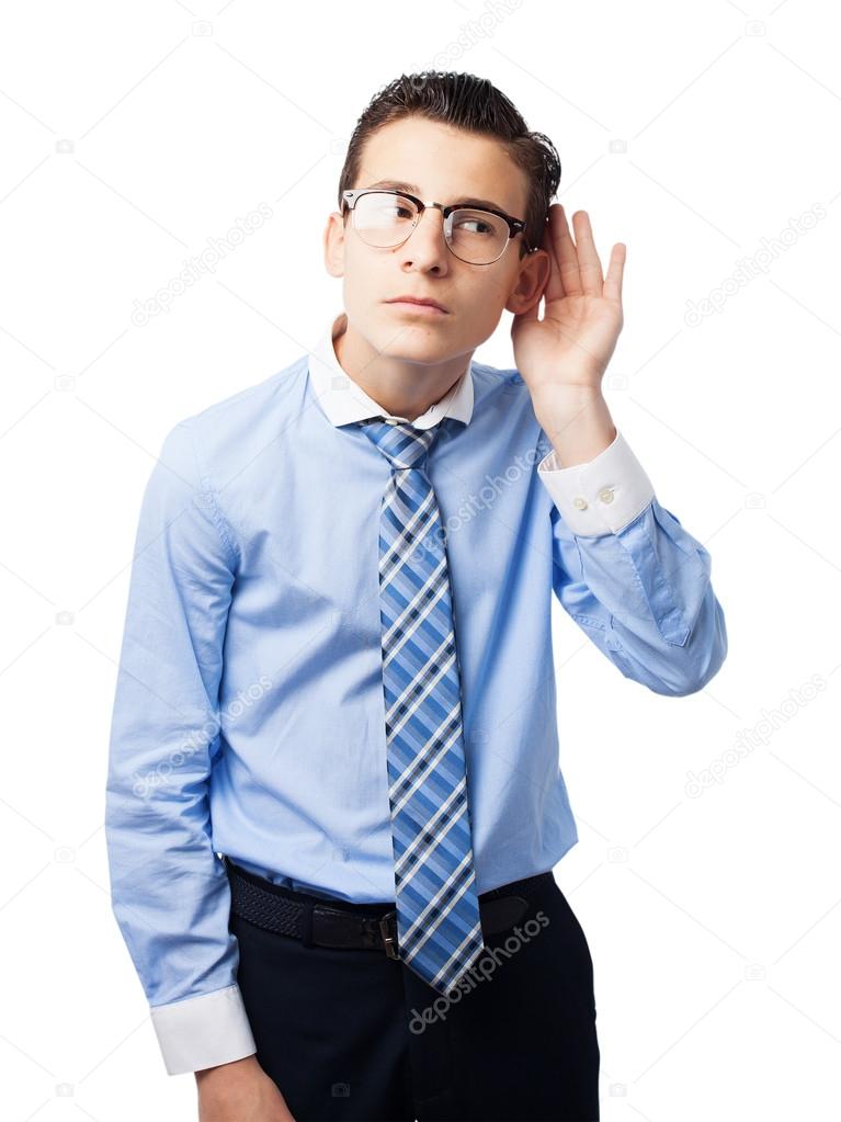 businessman trying to listen