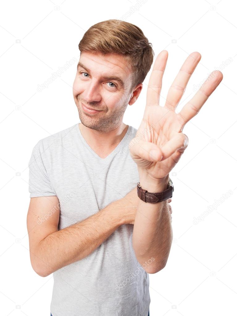 blond man hand numbers