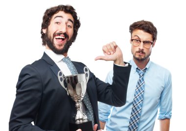 bir kazanan cup ile işadamı