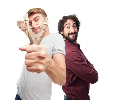 bir sapan olan sarışın adam