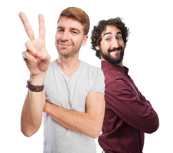 Blond man victory sign — Stock Photo, Image