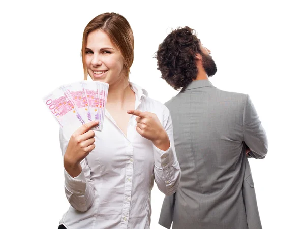 Blond woman with money — Stock Photo, Image