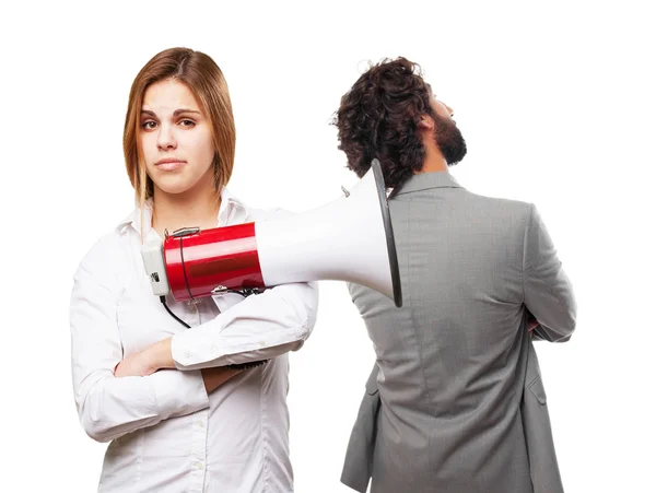 Blond woman with a megaphone — Stock Photo, Image