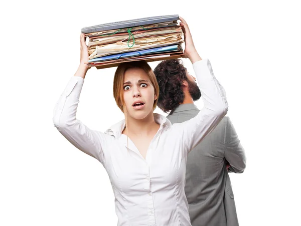 Blond woman with files — Stock Photo, Image