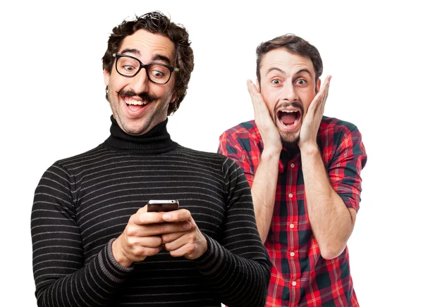 Pedantic man speaking on phone. message concept — Stock Photo, Image