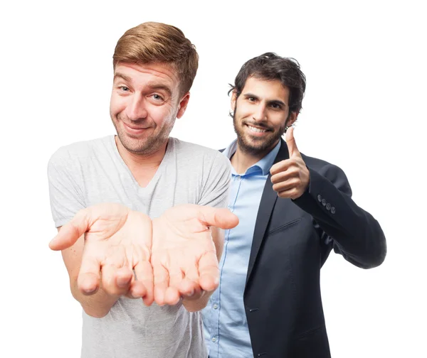 Blond man give sign — Stock Photo, Image