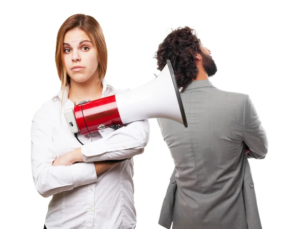 Blond woman with a megaphone — Stock Photo, Image