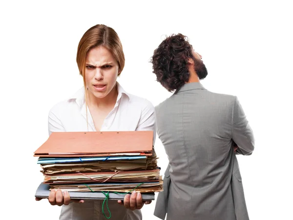 Blond woman with files — Stock Photo, Image
