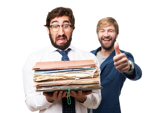 Fool businessman with archives — Stock Photo, Image