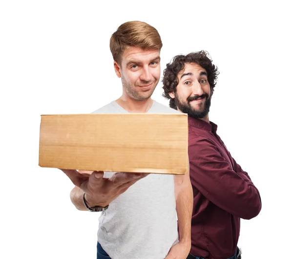 Blond man with a box — Stock Photo, Image