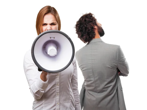 Blond woman with a megaphone — Stock Photo, Image