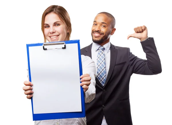 Blonde Frau mit Papier und Stift — Stockfoto