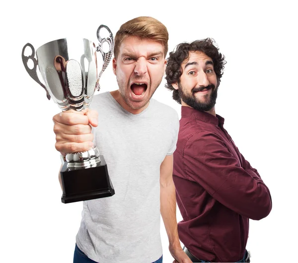 Blond winner man with a cup — Stock Photo, Image