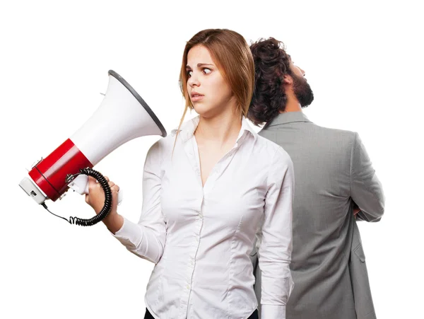 Blond woman with a megaphone — Stock Photo, Image