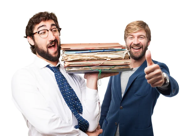 Fool businessman with archives — Stock Photo, Image