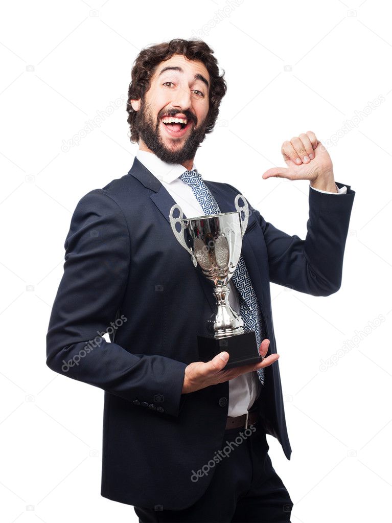 businessman with a winner cup