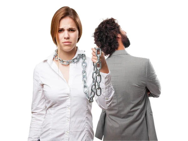 Blond woman with chains — Stock Photo, Image