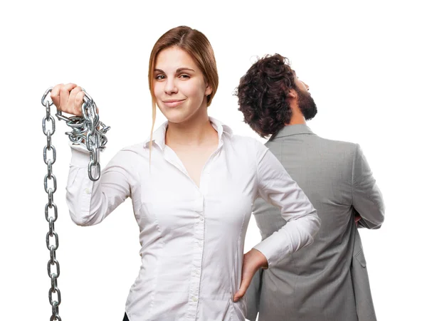 Blond woman with chains — Stock Photo, Image