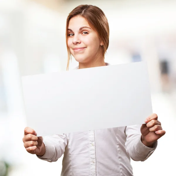 Mujer rubia con un cartel —  Fotos de Stock