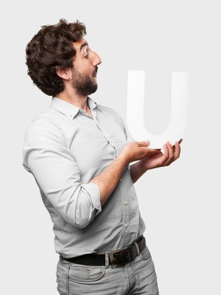 Crazy man with a letter — Stock Photo, Image