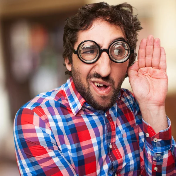 Crazy man trying to listen — Stock Photo, Image