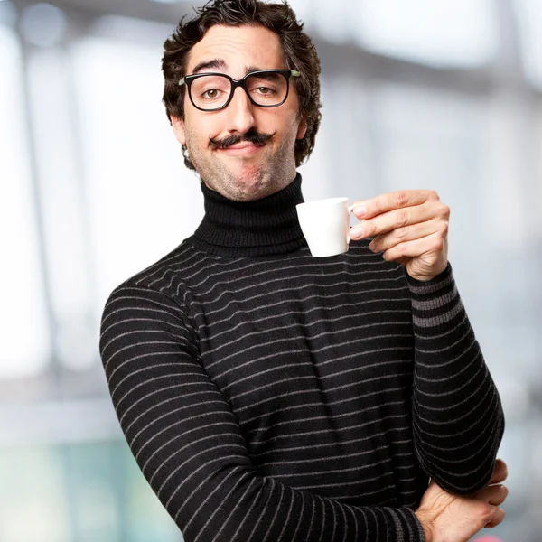 Homem pedante tomando um café — Fotografia de Stock