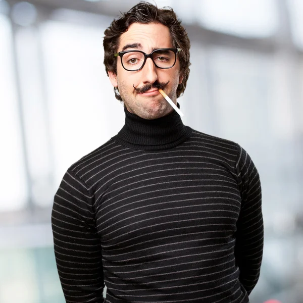 Pedantic man smoking — Stock Photo, Image